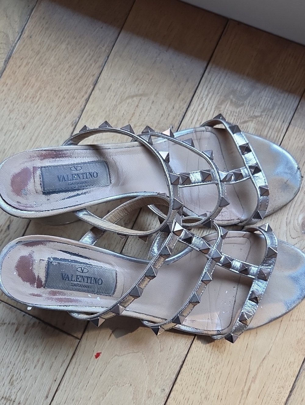 Valentino Metallic pale gold Rockstud Strappy Mules